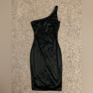 Black One-Shoulder Dress (Satin)